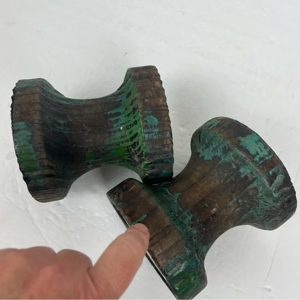 Unique wood peg/hooks pair(2) with mirror front in rustic chippy green